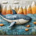 Mosaic Shark and Fish Mural Wallpaper in Bedroom Various Colors (Blue, Orange, etc.) of Shark and Fish Mural Wallpaper - room preview 02