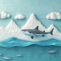 Mosaic Shark and Fish Mural Wallpaper in Bedroom Various Colors (Blue, Orange, etc.) of Shark and Fish Mural Wallpaper - room preview 02