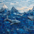 Mosaic Ocean and Sharks Mural Wallpaper in Bedroom Various Colors (Blue, Yellow, etc.) of Sharks Mural Wallpaper - room preview 02