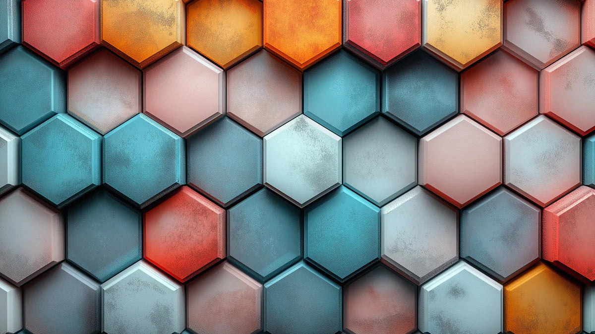 Hexagonal Geometric Mural Wallpaper in Living Room Various Colors (Orange, Blue, etc.) of Hexagons Mural Wallpaper - room preview 02