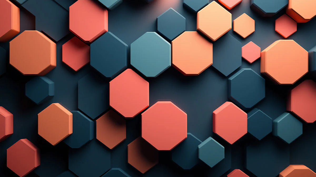 3D Hexagonal Geometric Mural Wallpaper in Living Room Various Colors (Orange, Blue, etc.) of Hexagons Mural Wallpaper - room preview 02
