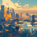 Cityscape Mural Wallpaper in Living Room Various Colors (Blue, Orange, etc.) of City Mural Wallpaper - room preview 02