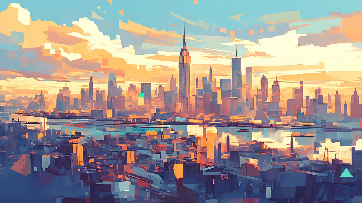 Cityscape Mural Wallpaper in Living Room Various Colors (Blue, Orange, etc.) of City Mural Wallpaper - room preview 02