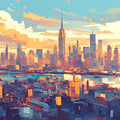 Cityscape Mural Wallpaper in Living Room Various Colors (Blue, Orange, etc.) of City Mural Wallpaper - room preview 02