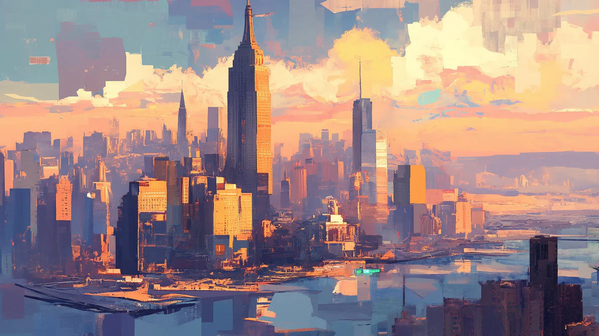 Cityscape Mural Wallpaper in Living Room Various Colors (Blue, Orange, etc.) of City Mural Wallpaper - room preview 02