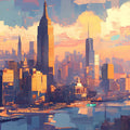 Cityscape Mural Wallpaper in Living Room Various Colors (Blue, Orange, etc.) of City Mural Wallpaper - room preview 02