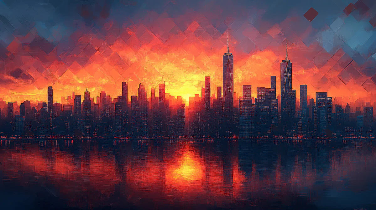 Sunset Cityscape Mural Wallpaper in Living Room Various Colors (Orange, Red, Blue, etc.) of City Mural Wallpaper - room preview 02