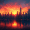 Sunset Cityscape Mural Wallpaper in Living Room Various Colors (Orange, Red, Blue, etc.) of City Mural Wallpaper - room preview 02