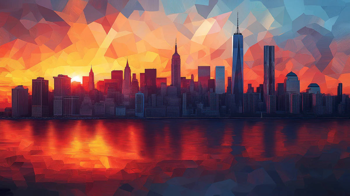 Sunset Cityscape Mural Wallpaper in Living Room Various Colors (Orange, Red, Blue, etc.) of City Mural Wallpaper - room preview 02