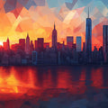 Sunset Cityscape Mural Wallpaper in Living Room Various Colors (Orange, Red, Blue, etc.) of City Mural Wallpaper - room preview 02
