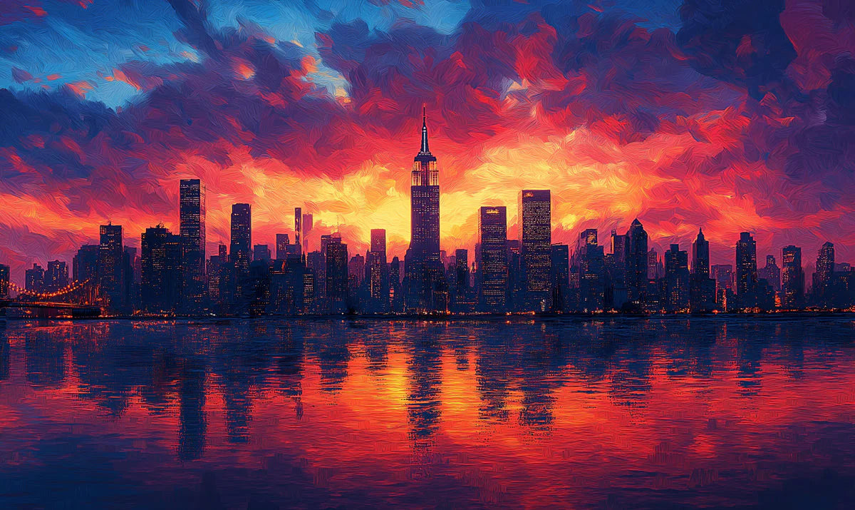 Sunset Cityscape Mural Wallpaper in Bed Room Various Colors (Orange, Red, Blue, etc.) of City Mural Wallpaper - room preview 02
