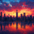 Sunset Cityscape Mural Wallpaper in Bed Room Various Colors (Orange, Red, Blue, etc.) of City Mural Wallpaper - room preview 02