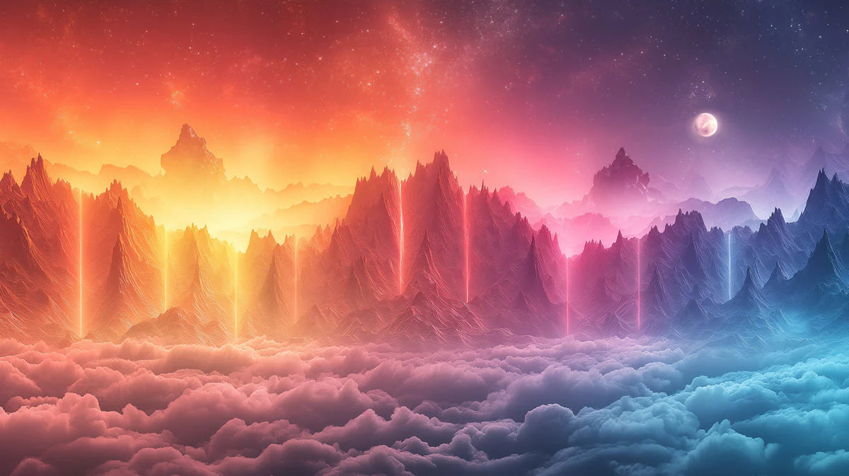 Colorful Mountain Range Mural Wallpaper in Bedroom Mural Wallpaper - room preview 02
