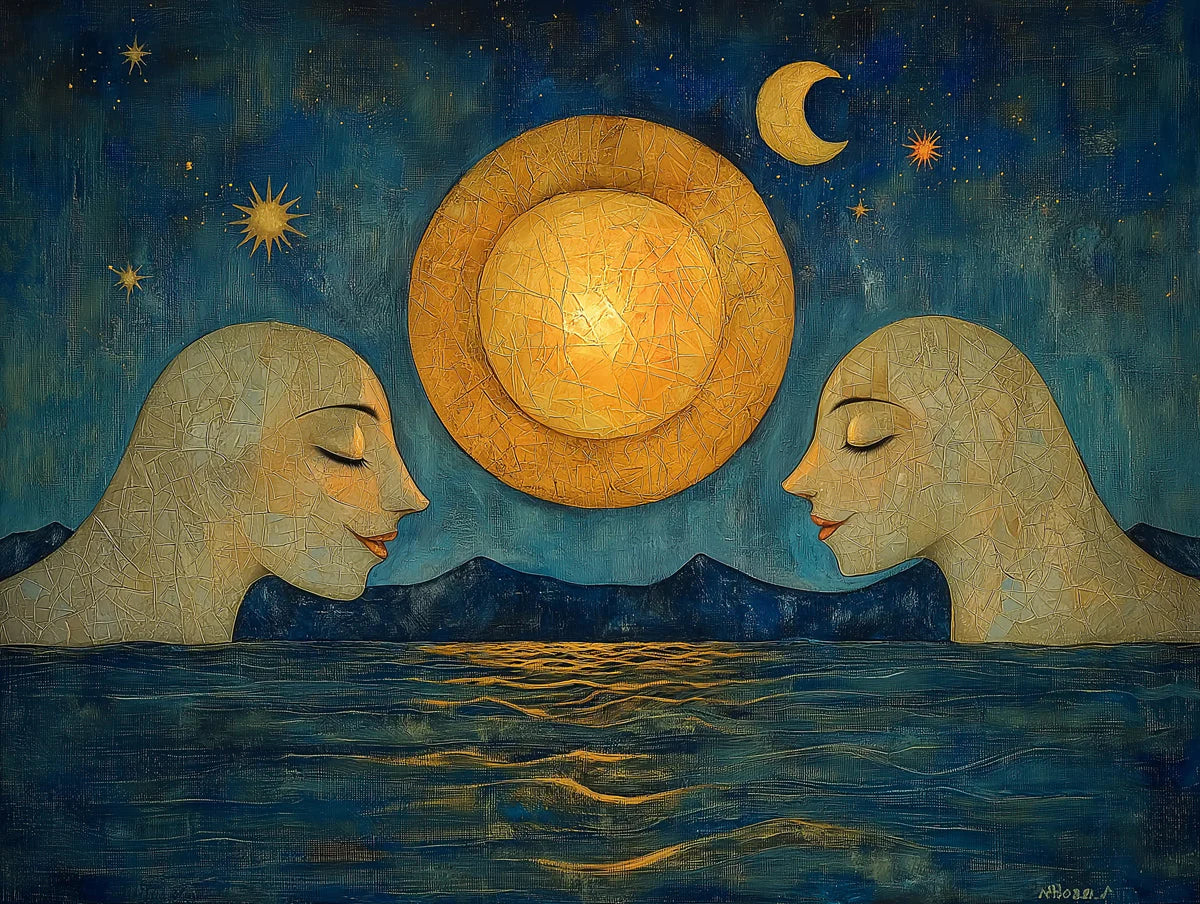 Moon and Faces Mural Wallpaper in Bedroom Various Colors (Blue, Yellow, etc.) Moon and Faces Mural Wallpaper - room preview 02