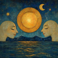 Moon and Faces Mural Wallpaper in Bedroom Various Colors (Blue, Yellow, etc.) Moon and Faces Mural Wallpaper - room preview 02