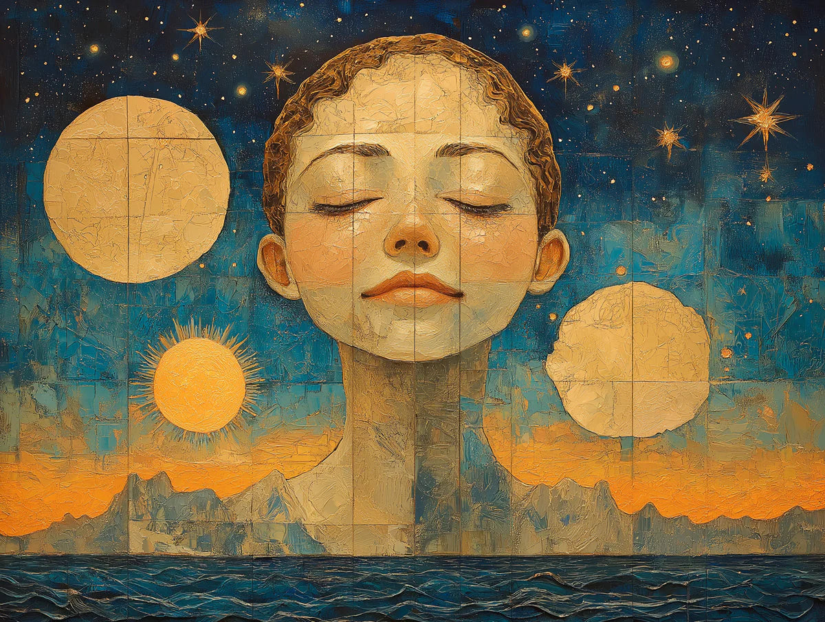 Moon and Faces Mural Wallpaper in a Lounge Various Colors (Blue, Yellow, etc.) Moon and Faces Mural Wallpaper - room preview 02
