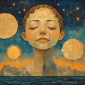 Moon and Faces Mural Wallpaper in a Lounge Various Colors (Blue, Yellow, etc.) Moon and Faces Mural Wallpaper - room preview 02