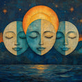 Moon and Faces Mural Wallpaper in Living room Various Colors (Blue, Yellow, etc.) Moon and Faces Mural Wallpaper - room preview 02