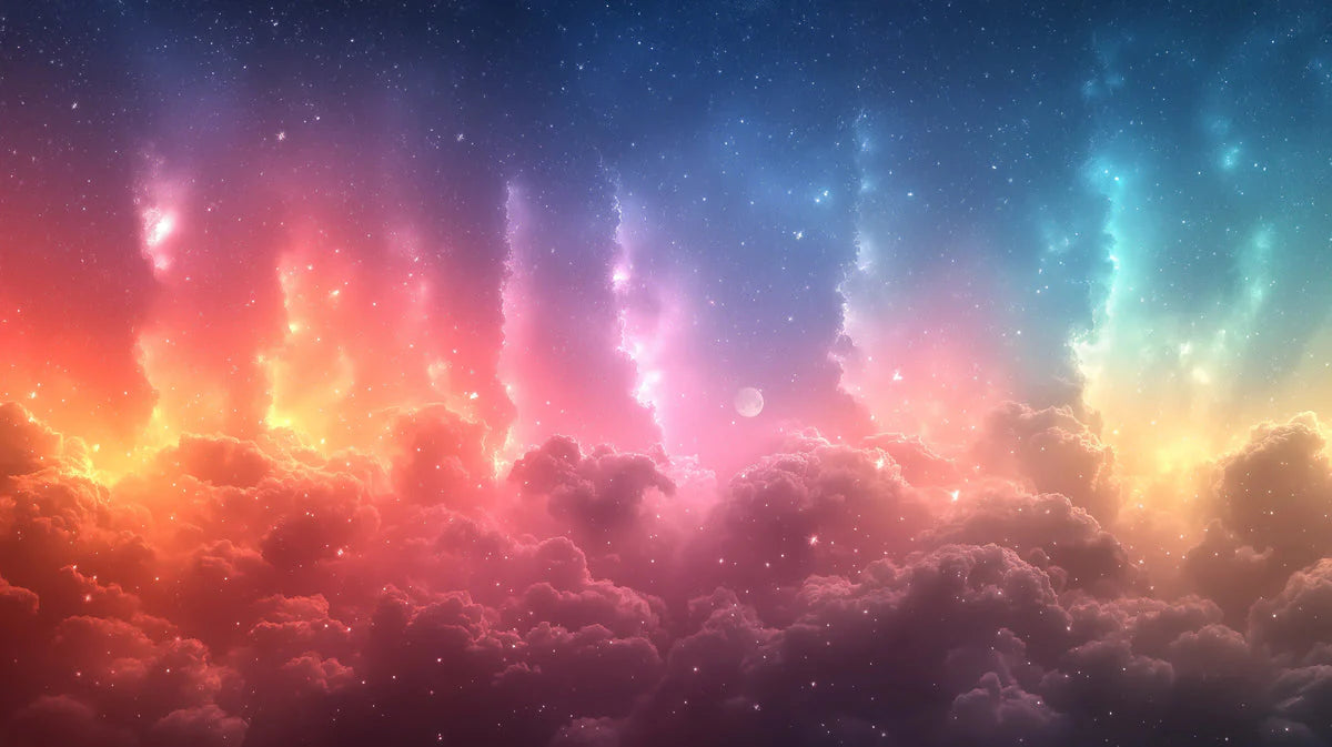 Cosmic Clouds Mural Wallpaper in Bedroom Various Colors (Pink, Orange, Purple, etc.) of Clouds Mural Wallpaper - room preview 02