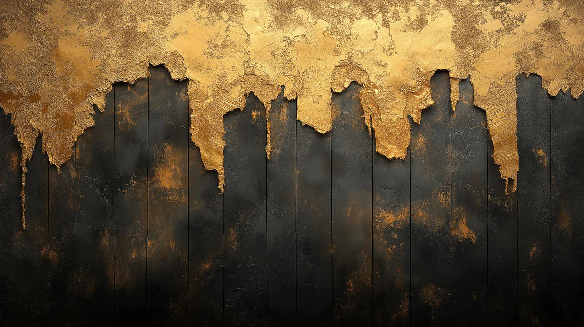 Gold and Black Mural Wallpaper in Bedroom Gold and Black Wooden Board Mural Wallpaper - room preview 02