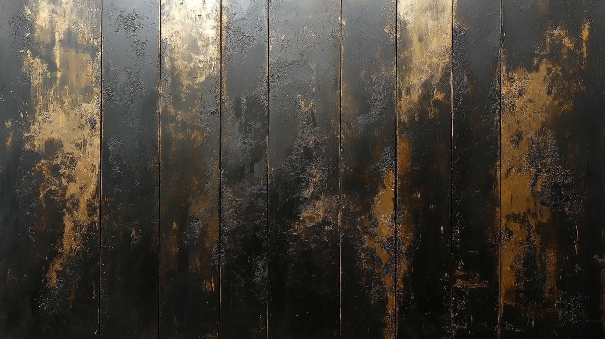 Black and Gold Panel Mural Wallpaper in Living Room Black and Gold Wooden Panel Mural Wallpaper - room preview 02