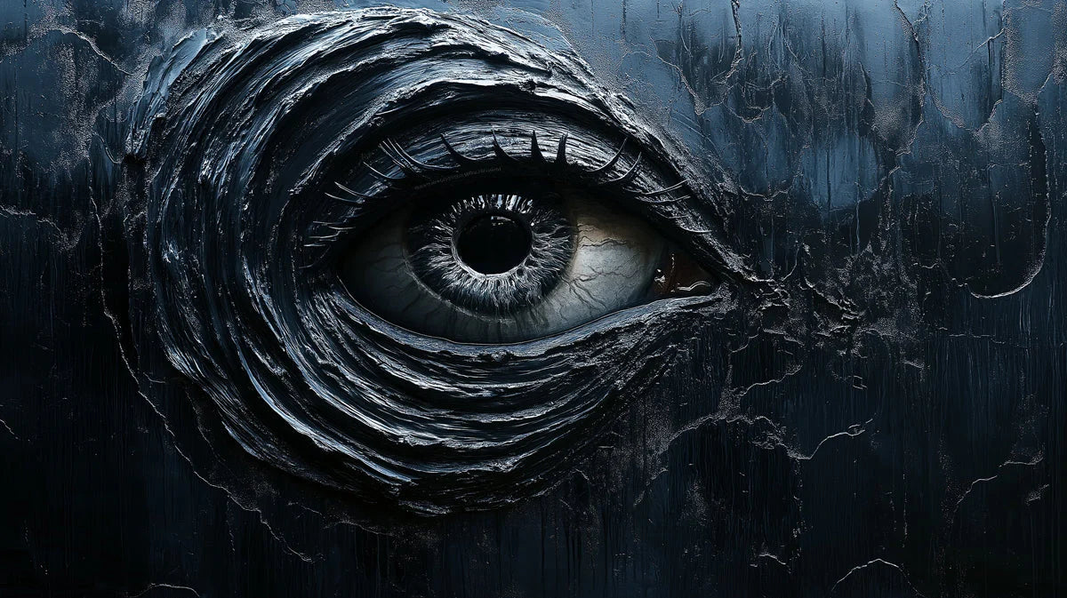 Giant Eye Mural Wallpaper in Living Room Dark Blue and Black Eye with sculpture Mural Wallpaper - room preview 02