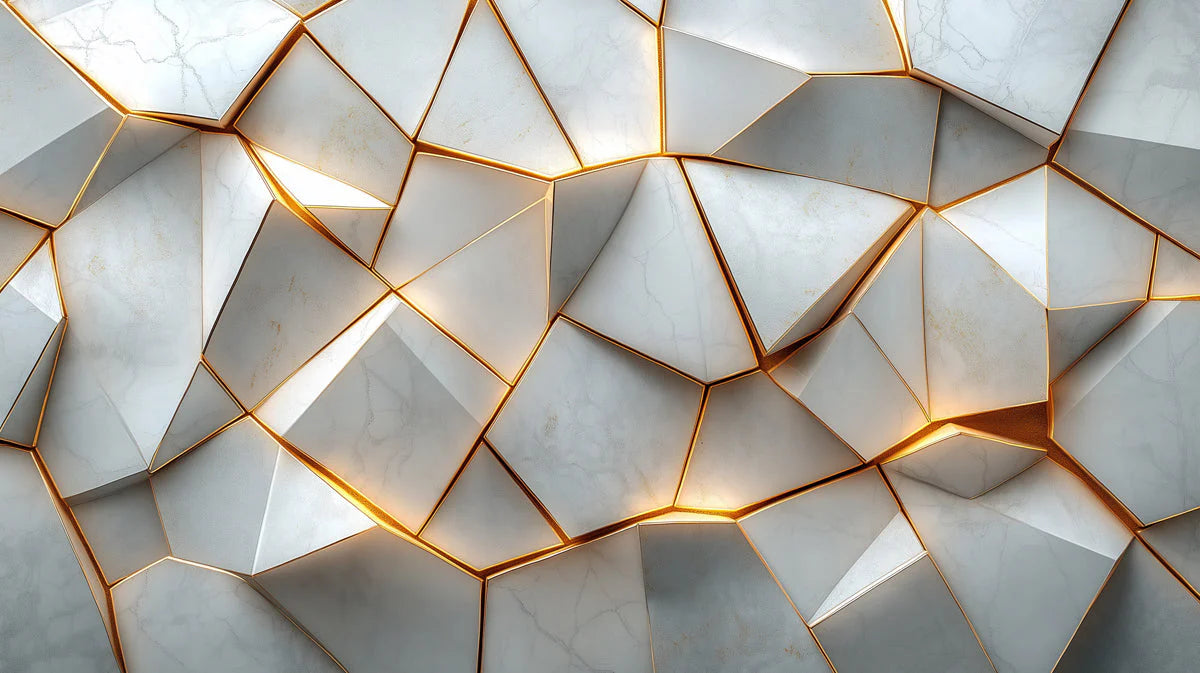 Geometric Marble and Gold Mural Wallpaper in Living Room Gray, Gold Marble Mural Wallpaper - room preview 02