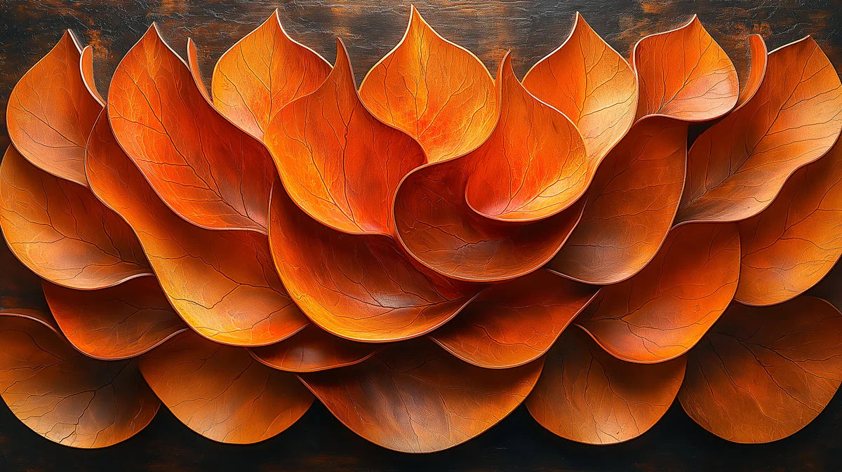 Giant Orange Leaf Mural Wallpaper in Living Room Various Shades of Orange Leaves Mural Wallpaper - room preview 02