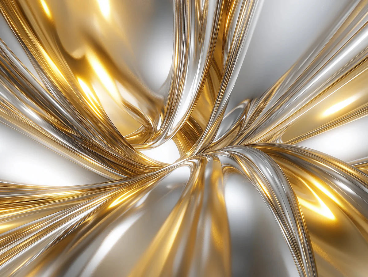 Gold and Silver Fluid Mural Wallpaper in Living Room Gold, Silver, and Gray Fluid Mural Wallpaper - room preview 02