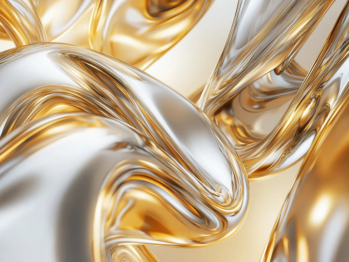 Gold and Silver Fluid Mural Wallpaper in Living Room Gold, Silver, and Gray Fluid Mural Wallpaper - room preview 02