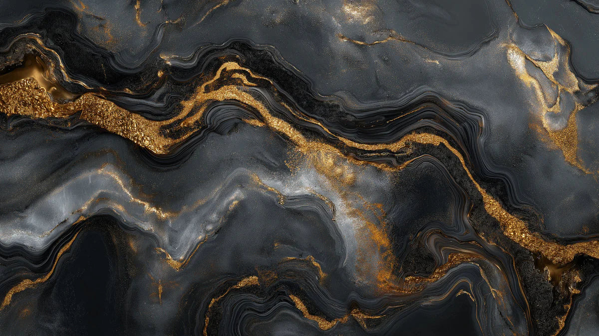 Black and Gold Marble Vein Mural Wallpaper in Living Room Black, Gold Marble Vein Mural Wallpaper - room preview 02