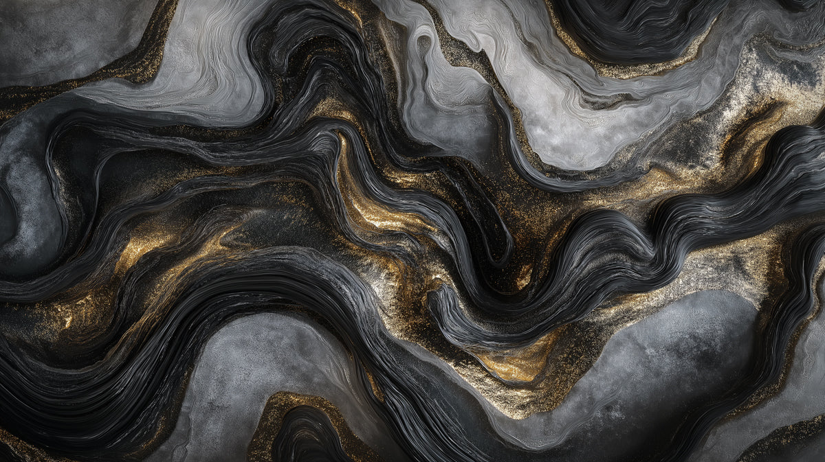 Black and Gold Marble Vein Mural Wallpaper in Living Room Black, Gold Marble Vein Mural Wallpaper - room preview 02