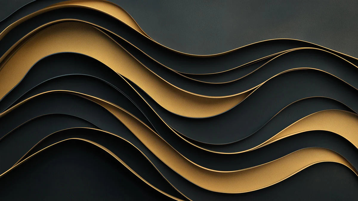 Black and Gold Wave Mural Wallpaper in Living Room Black and Gold Wave Mural Wallpaper - room preview 02