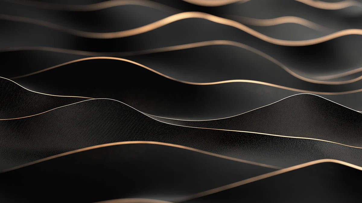 Black and Gold Wave Mural Wallpaper in Living Room Black and Gold Wave Mural Wallpaper - room preview 02