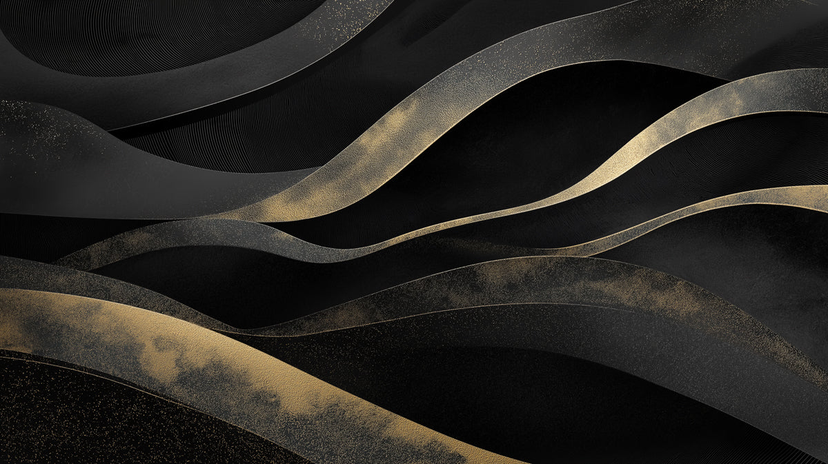 Black and Gold Wave Mural Wallpaper in Living Room Black and Gold Wave Mural Wallpaper - room preview 02