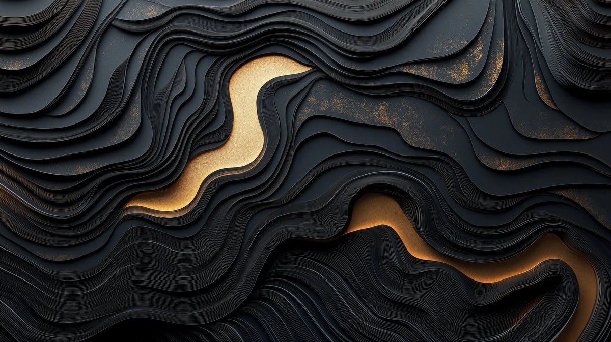 Black and Gold Wave Mural Wallpaper in Living Room Black and Gold Wave Mural Wallpaper - room preview 02