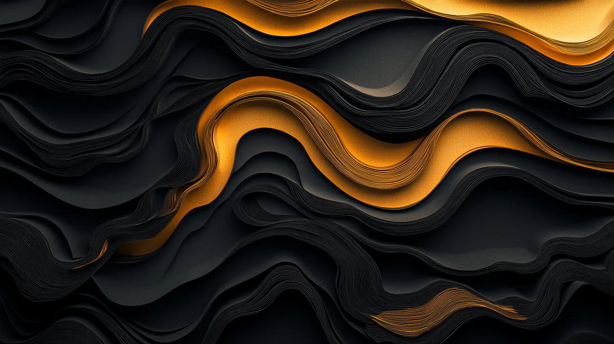 Black and Gold Wave Mural Wallpaper in Living Room Black and Gold Wave Mural Wallpaper - room preview 02