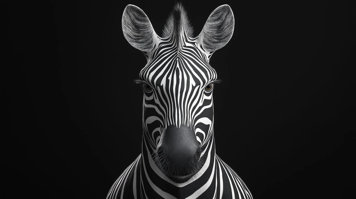 Zebra Head Mural Wallpaper in Bedroom Black and White Zebra Mural Wallpaper - room preview 02