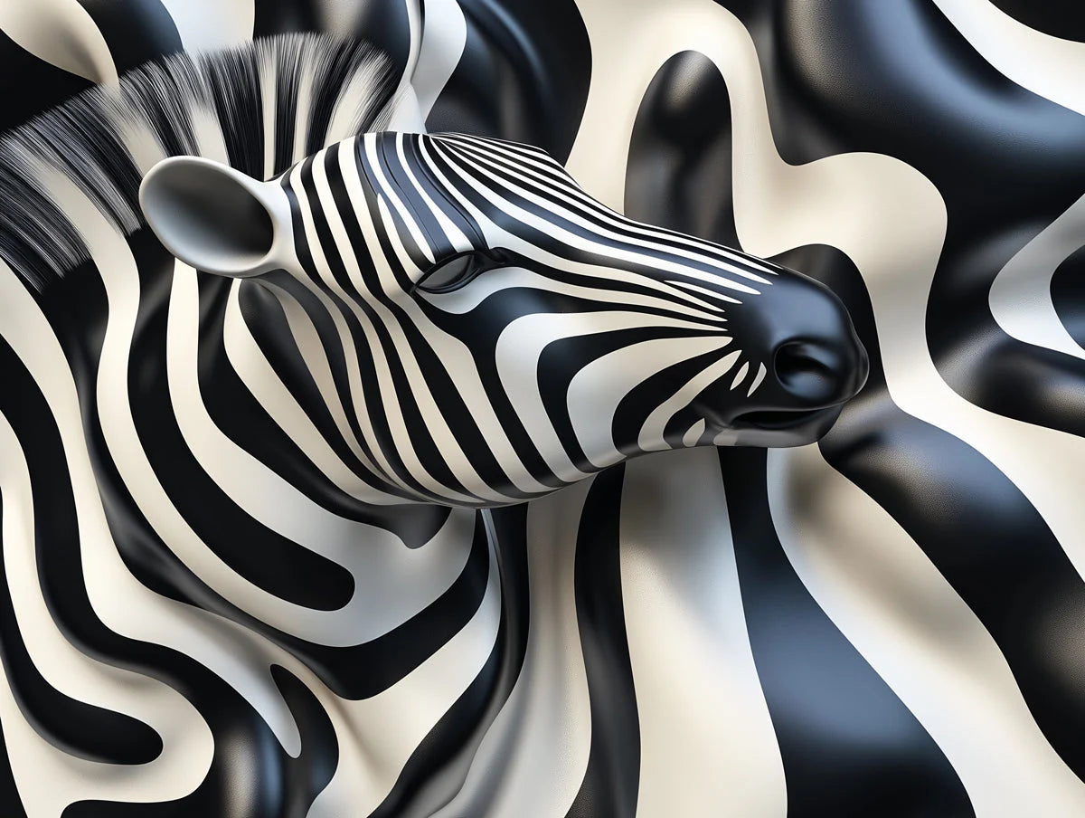 Zebra and Abstract Pattern Mural Wallpaper in Office Black and White Zebra Mural Wallpaper - room preview 02