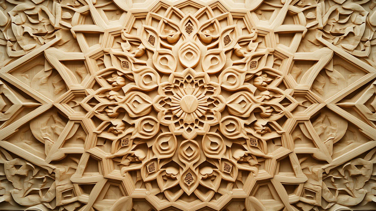 Wooden Mandala Mural Wallpaper in Dining Room Various Shades of Brown Mandala for Buddhism Mural Wallpaper - room preview 02