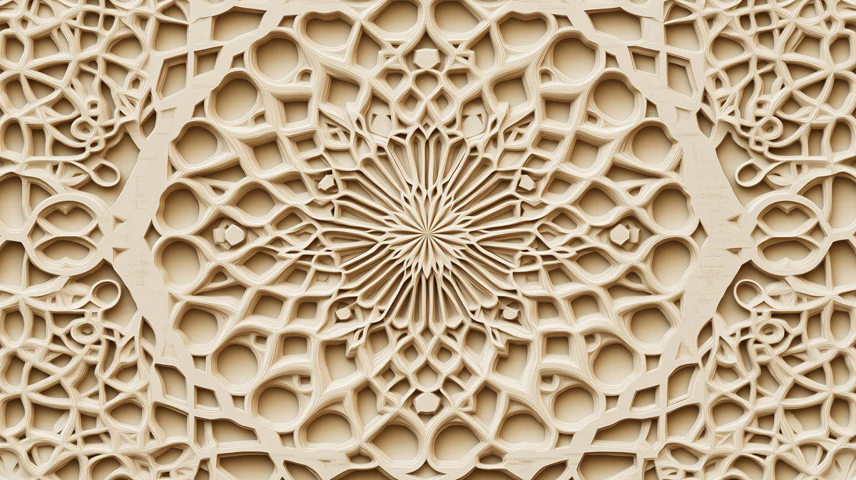Wooden Mandala Mural Wallpaper for Bed Room Various Shades of Brown Mandala for Buddhism Mural Wallpaper - room preview 02