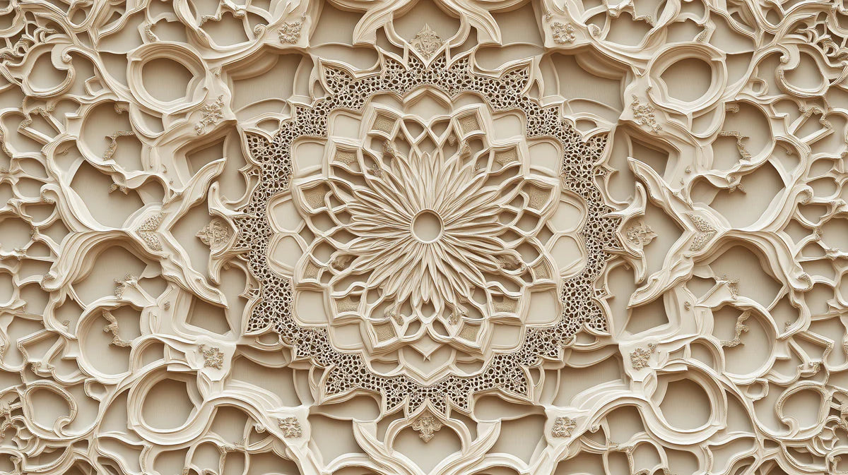 Wooden Mandala Mural Wallpaper in Dining Room Various Shades of Brown Mandala for Buddhism Mural Wallpaper - room preview 02