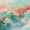 Colorful Cloud and Wave Mural Wallpaper in Bedroom Various Colors (Pink, Blue, Gold, etc.) of Clouds Mural Wallpaper - room preview 02