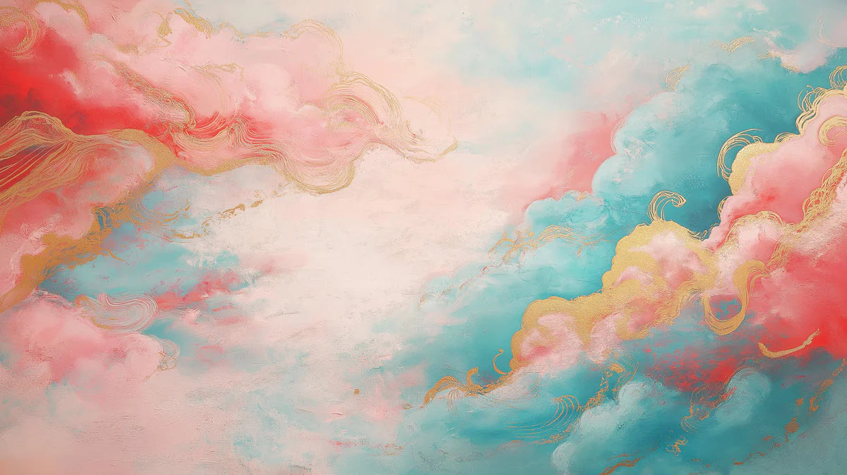 Colorful Cloud and Wave Mural Wallpaper in Bedroom Various Colors (Pink, Blue, Gold, etc.) of Clouds Mural Wallpaper - room preview 02