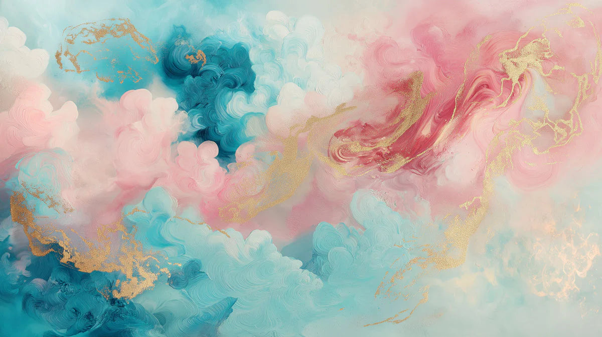 Colorful Cloud and Wave Mural Wallpaper in Bedroom Various Colors (Pink, Blue, Gold, etc.) of Clouds Mural Wallpaper - room preview 02