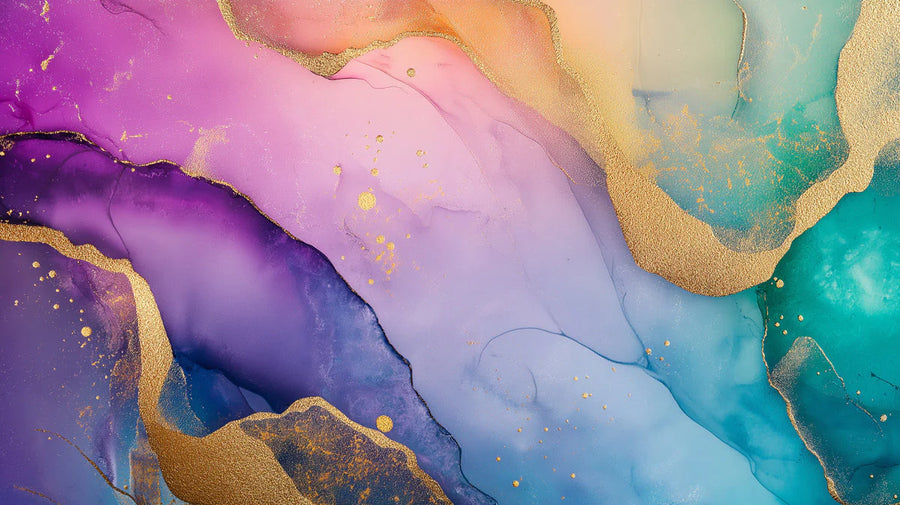 Papier peint mural abstrait coloré dans le salon, diverses couleurs (violet, rose, bleu, etc.) de papier peint mural fluide printable artwork