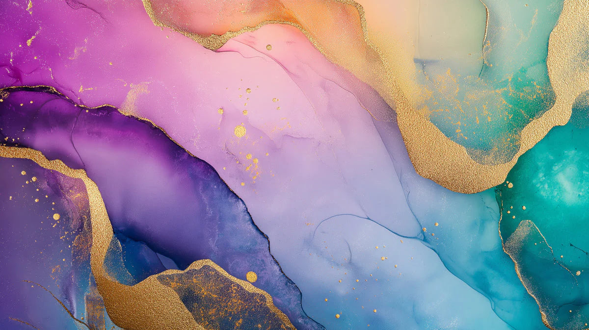 Colorful Abstract Mural Wallpaper in Living Room Various Colors (Purple, Pink, Blue, etc.) of Fluid Mural Wallpaper - room preview 02