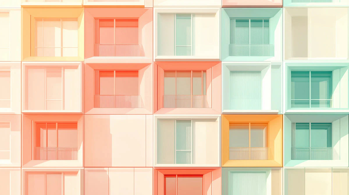 Colorful Building Facade Mural Wallpaper in Café Area Various Colors (Orange, Green, etc.) of Building Mural Wallpaper - room preview 02