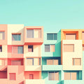 Colorful Building Facade Mural Wallpaper in Dining Area Various Colors (Orange, Green, etc.) of Building Mural Wallpaper - room preview 02
