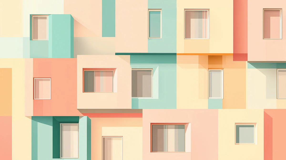 Colorful Building Facade Mural Wallpaper in Café Area Various Colors (Orange, Green, etc.) of Building Mural Wallpaper - room preview 02